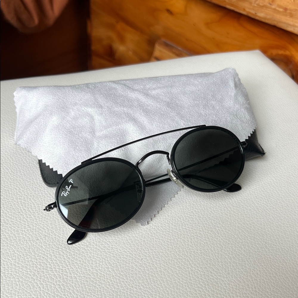 Ray-Ban Black Double Bridge Oval Metal Sunglasses (Polarized!)